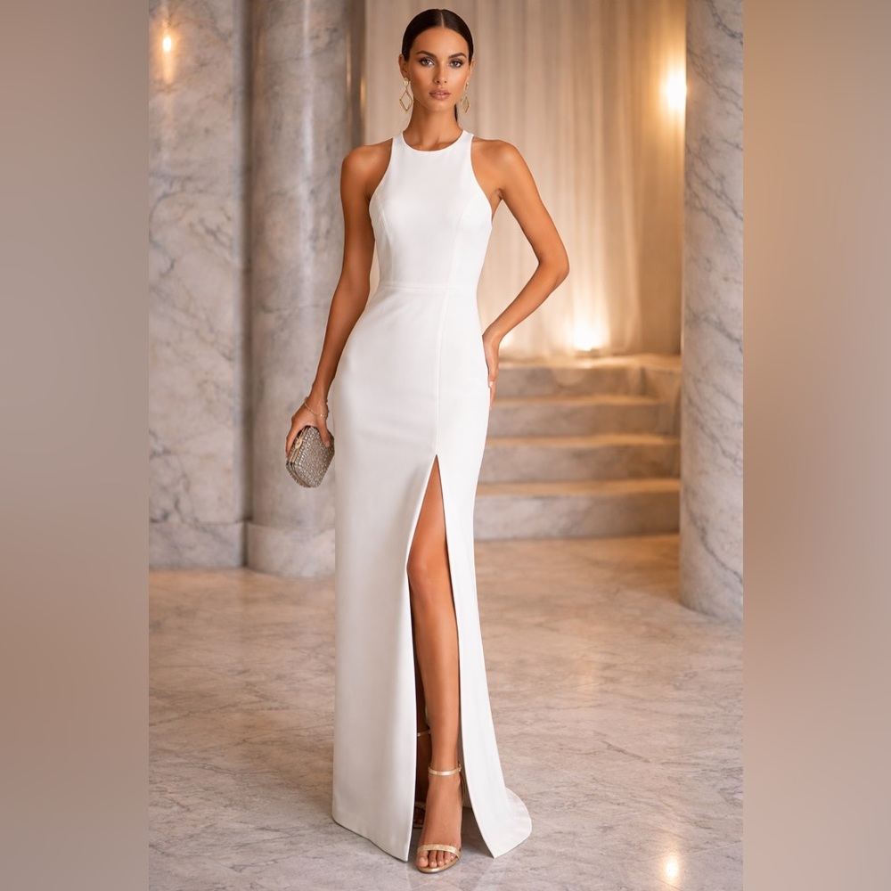 BCBGMAXAZRIA White Lace-Up Racerback Maxi Gown – Size 0 | NWT $448